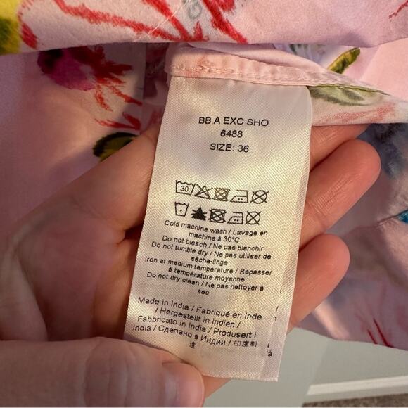 GANNI Pink Floral Cotton Smocked Square Neck Top Blouse Small - Picture 10 of 11